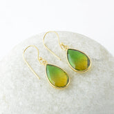 Bio Tourmaline Quartz Earrings, Tourmaline 12x17mm Pear Gemstone Drop Earrings, Sterling Silver Gold Plated Earring, Birthday Gift Earring